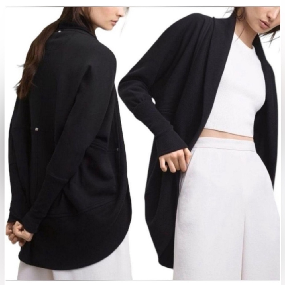 Aritzia Wilfred Relaxed Diderot Cocoon Cardigan Sweater Black Studded Detail XS